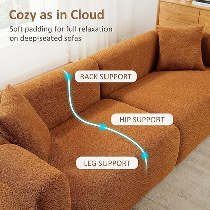 VANOMi 95" Cloud Couch, Comfy Deep Seat Boucle Cloud Sofa, Upholstered 3-Seater Oversized Loveseat Sofa with 2 Pillows, Modern Sofa for Living Room, Bedroom, Office, Apartment (Curry)