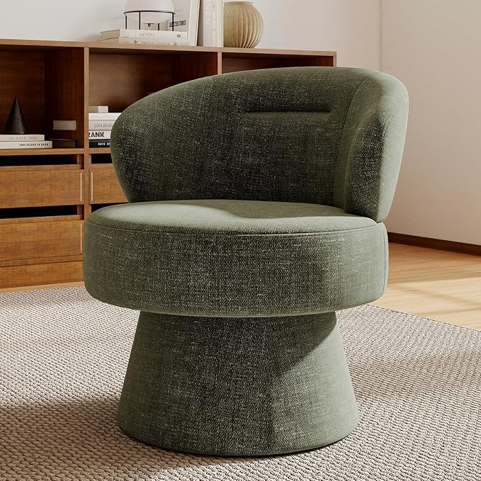 360° Swivel Accent Chairs, Modern Chenille Upholstered Boucle Dining Chair with Back, Vanity Chair Accent Armchair Side Chairs for Dining/Living Room, Bedroom, Green