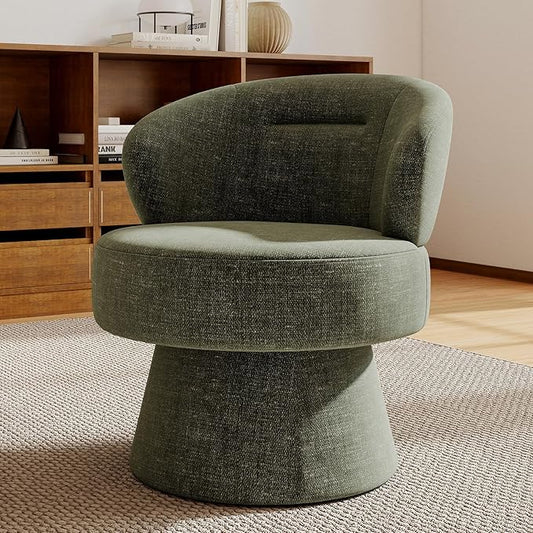 360° Swivel Accent Chairs, Modern Chenille Upholstered Boucle Dining Chair with Back, Vanity Chair Accent Armchair Side Chairs for Dining/Living Room, Bedroom, Green