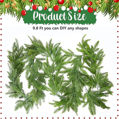 Watayo 9.8 Ft Realistic Touch Norfolk Pine Garland, Artificial Realistic Cedar Garland Christmas Garland for Mantle, Fake Norfolk Pine Greenery Garlands for Xmas Fireplace Window Indoor Outdoor Decor