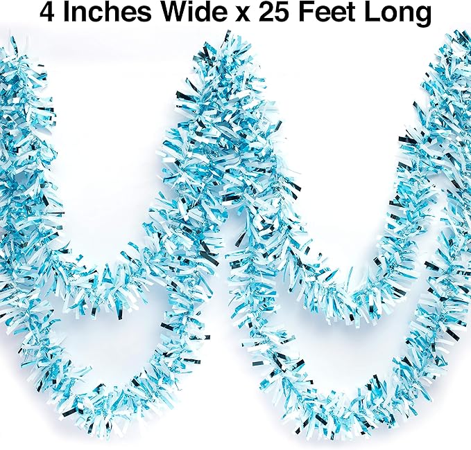 Anderson's Metallic Light Blue & White Sparkle Glitter Tinsel Twist Garland, 25ft Holiday Decoration, Christmas Tree Trim, Parade Float Decor, Party Supplies, Graduation, Indoor/Outdoor Event Garland