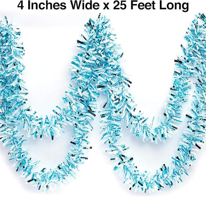 Anderson's Metallic Light Blue & White Sparkle Glitter Tinsel Twist Garland, 25ft Holiday Decoration, Christmas Tree Trim, Parade Float Decor, Party Supplies, Graduation, Indoor/Outdoor Event Garland