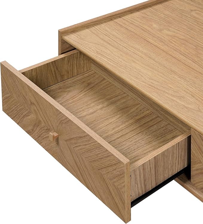 LuxenHome Wood Coffee Table with Storage, 47" Mid Century Modern Coffee Tables with 2-Drawer, Center Table for Small Space, Rectangular Cocktail Tea Tables for Living Room, Office