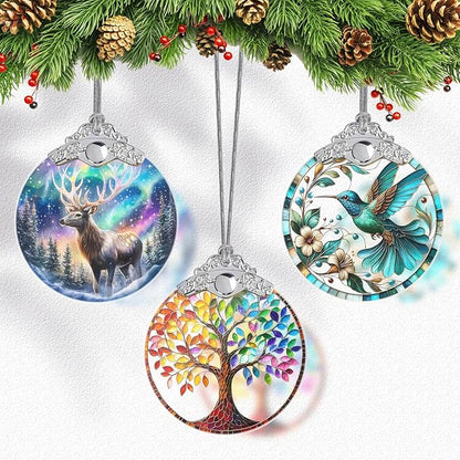 Tree of Life Ornaments for Christmas Tree, Stained Glass Christmas Ornaments and Xmas Tree Decorations