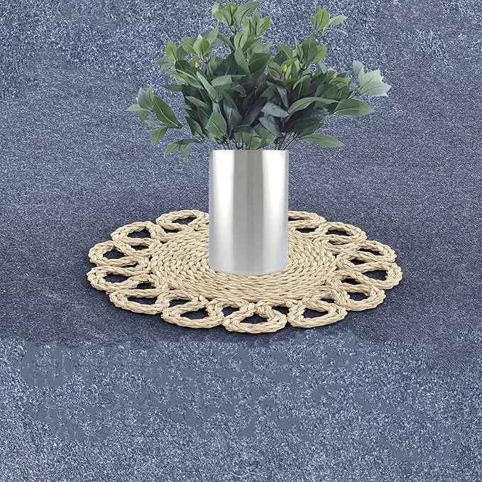 13.8" Set of 6 Round Seagrass Placemats | Boho Woven Rattan Table Mats | Farmhouse Wicker Spring Plate Chargers Like Water Hyacinth, Corn Husk for Wedding, Party, Christmas, Events