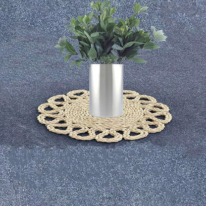 13.8" Set of 12 Round Seagrass Placemats | Boho Woven Rattan Table Mats | Farmhouse Wicker Spring Plate Chargers Like Water Hyacinth, Corn Husk for Wedding, Party, Christmas, Events