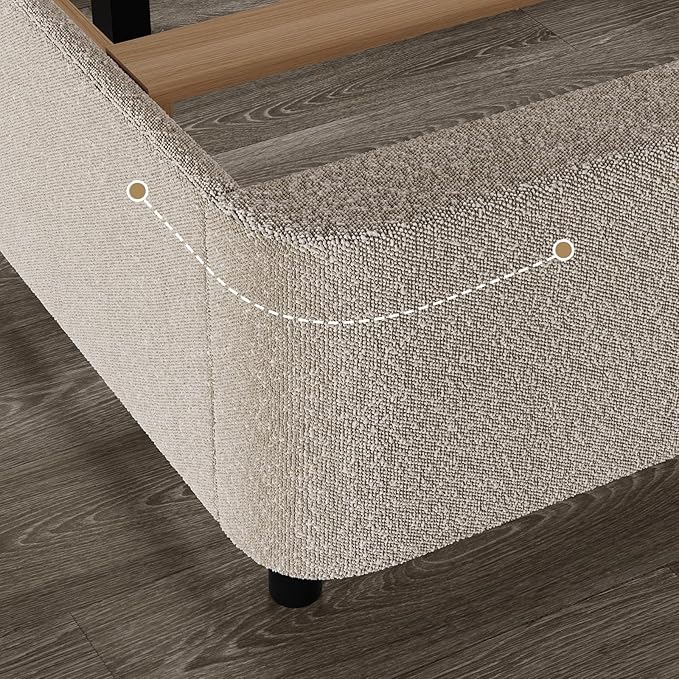 Full Size Boucle Bed Frame, Upholstered Cloud Bed with Headboard Soft,Modern Style/Thickened Footboard/Rounded Corners Design/No Box Spring Required/Easy Assembly, Beige