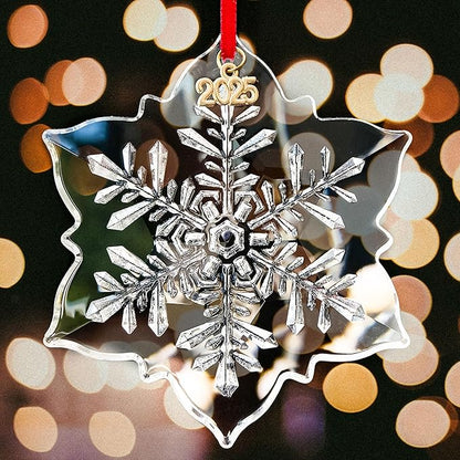 Crystal Snowflake Ornaments for Christmas Tree, 3.5" Clear Glass Snowflake Ornaments 2025, Crystal Christmas Snow Flake for Tree, Xmas Gift for Home Decoration