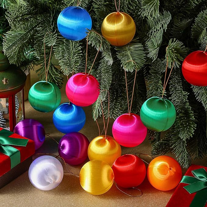Syhood Christmas Satin Balls Christmas Silk Ball Ornaments Satin Silk Xmas Tree Hanging for Xmas Tree Decor Holiday Party Decorations (48 Pcs,Multicolor,2.2 Inches)
