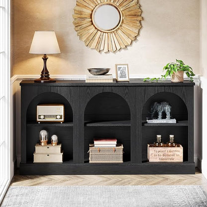 Tribesigns Farmhouse Console Table, 63-Inch Long Entryway Table with 3 Tier Storage, Wooden Rectangular Sofa Table Behind The Couch for Entrance, Hallway, Living Room, Black