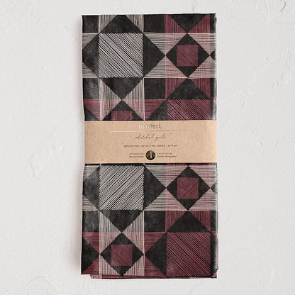 Minted Sketched Quilt Tea Towels Cotton Kitchen Towels Decorative with Hanging Loop Set of 2
