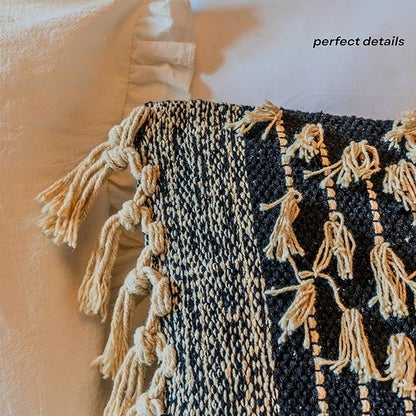 Decorative Boho-Chic Premium Pillow Cover 12x20 Handwoven Tufted Cotton Lumbar Accent Pillows, Neutral Earthly Color Throw Cushion, Farmhouse & Bohemian Home Decor (Limited Edition-Cover Only)