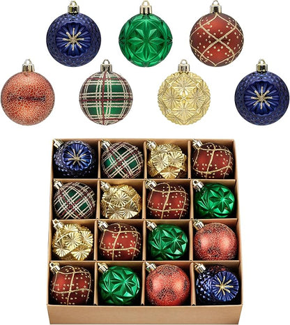 Valery Madelyn Ornaments for Christmas Trees, 16ct 2.36 Inches Red Green and Gold Shatterproof Christmas Tree Decorations, Luxury Hanging Ball Ornaments for Xmas Holiday Party Decor