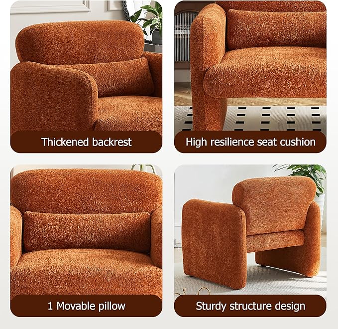33.86" Accent Chairs, Modern Upgrade Sherpa Fabric Arm Chair Comfy Upholstered Armchair Leisure Single Sofa Chair with a Waist Pillow for Bedroom, Office and Living Room