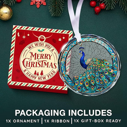 Peacock Ornaments for Christmas Tree - Peacock Christmas Ornaments, Colored Decorations for Home, Stained Glass Style, Great Gifts for Women