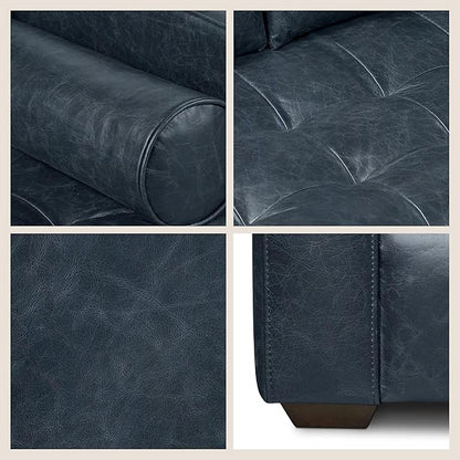 POLY & BARK Napa 82" Leather Pull-Out Convertible Sleeper Sofa in Midnight Blue