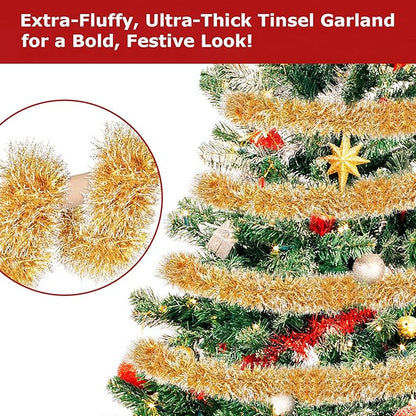 50ft Gold White Christmas Tinsel Garland Xmas Tree Garland Decorations Metallic Tinsel Glitter Twist Garlands Hanging Streamers for Indoor Holiday Decor
