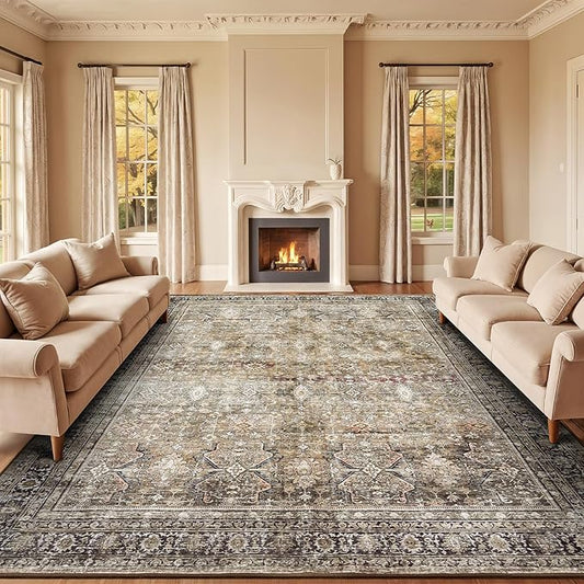 Lofus 8x10 Area Rug for Living Room,Brow Washable Large Rugs with Non-Slip Backing,Soft Neutral Carpets for Bedroom Dining Room Home Office Indoor Nursery