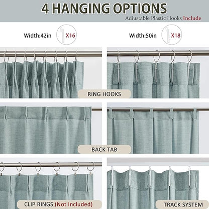 Light Blue Linen Pinch Pleat Curtains 45 Inches Long Pleated Semi Sheer Textured Drapes Hooks Back Tab Coastal Modern Light Filtering Curtain 2 Panels for Living Room Bedroom Office 42x45