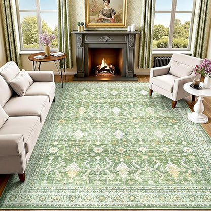 Lofus 8x10 Area Rug for Living Room, Light Green Washable Area Rugs with Non-Slip Backing,Soft Boho Carpets for Bedroom Dining Room Home Office Indoor Nursery