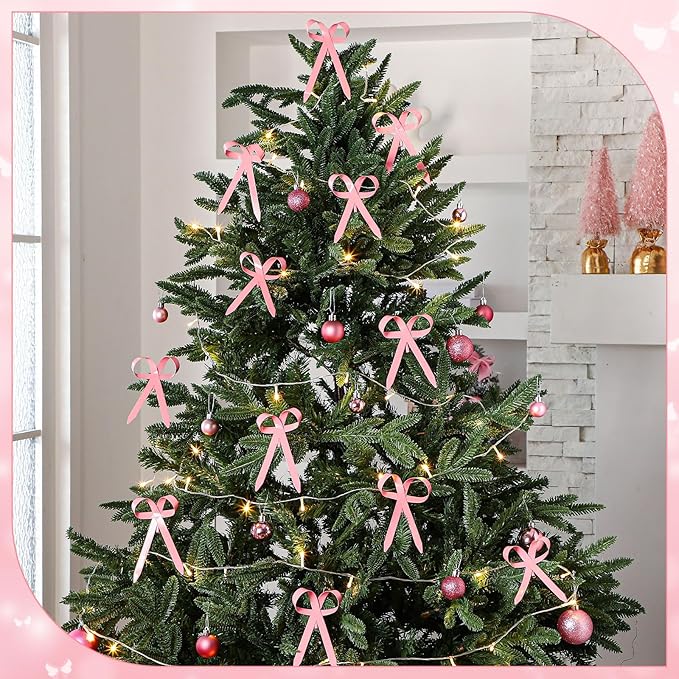 12 Pcs 2025 Metal Christmas Bow Ornaments for Christmas Tree Garland Wreath Bulk Bow with Clip Ornament Vintage Indoor Outdoor Home Xmas Party Decorations, 4 x 5 Inches (Pink)
