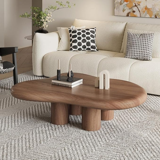 48.42" Modern Cloud Coffee Table for Living Room, Dark Brown Wood Coffee Table with 4 Sturdy Legs, Mid-Century Modern Tea Table Living Room Table for Home Office