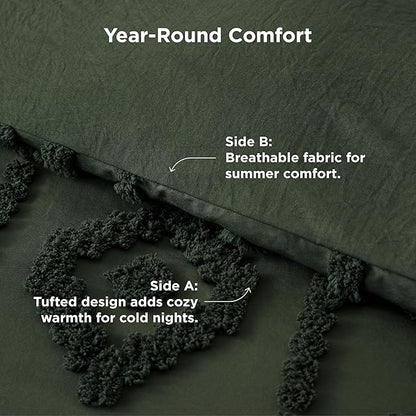 Bedsure King Size Comforter Set - Dark Green Tufted Boho Bed Set, Farmhouse Shabby Chic Embroidery Bedding for All Seasons, 3 Pieces, 1 Soft Jacquard King Comforter and 2 Pillow Shams