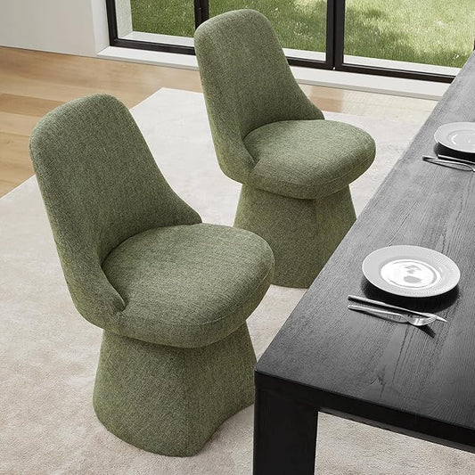 Swivel Dining Chair Mid Century Modern DeskChair High Back Upholstered Linen Fabric SideChair for Kitchen Diningroom Bedroom,Moss Green,2 Box