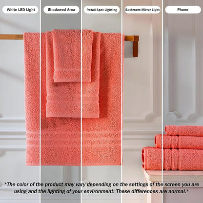 Hawmam Linen Luxury Cotton Washcloths 13x13 Inch - Large Hotel Spa Bath Towels Face Towel 12 Pack, Coral Orange