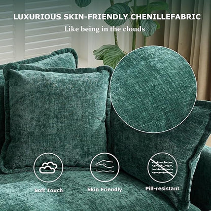SoarFlash 107.4" Chenille Sectional Sofa, Comfy L Shaped Modular Coush Sofa with Ottoman, Modern 4 Seat Couch Deep Seat Sofa Set for Living Room,Green