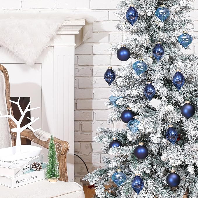 Zomiboo 12 Pcs Navy Blue Glass Christmas Ball Ornaments Set 3.15" Hanging Shatterproof Glass Bulbs for Christmas Tree Baubles Bulk for Holiday Xmas Tree Decorations Gifts