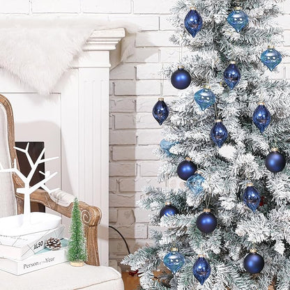 Zomiboo 12 Pcs Navy Blue Glass Christmas Ball Ornaments Set 3.15" Hanging Shatterproof Glass Bulbs for Christmas Tree Baubles Bulk for Holiday Xmas Tree Decorations Gifts