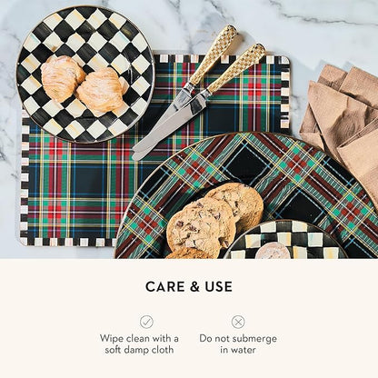 MACKENZIE-CHILDS Set of 4 Cork-Back Placemats, Hard-Finish Table Mats, Tartan Black
