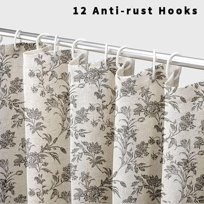 Black Shower Curtain Floral Cotton Linen Cottagecore Shower Curtain for Bathroom 36" W x 72" L