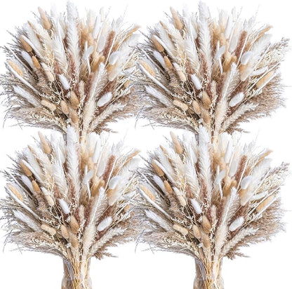 440PCS Natural Dried Pampas Grass Boho Home Decor Bouquet Phragmites Dried Flowers Bouquet for Wedding Floral Arrangements Home Decorations (440PCS)