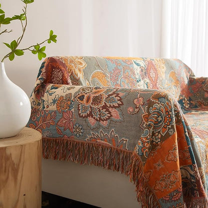 Boho Throw Blanket 100% Cotton Woven Ultra Soft 4-Layer Muslin Quilt Farmhouse Bed Blanket Cover 60"x80", Patchwork Floral