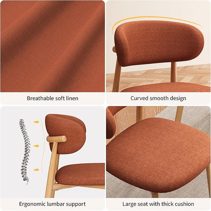 Kitchen Dining Chairs Set of 4 Modern Soft Linen Farmhouse Dining Room Chair with Metal Legs, Orange/Original