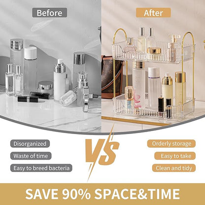 2 Tier Bathroom Organizer Countertop Makeup Perfume Skincare Organizer for Bathroom Dresser Vanity (White)