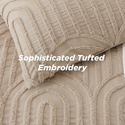 Bedsure Boho Tufted Full Comforter Set - Khaki Boho Bedding Comforter Sets, 3 Pieces Farmhouse Shabby Chic Embroidery Bed Set, Soft Fluffy Cozy Arch Pattern Comforter for All Seasons