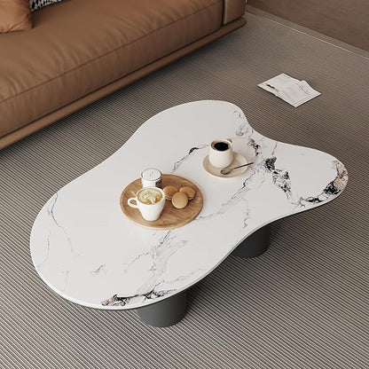 Modern Coffee Table for Living Room, 48.42" Cloud Coffee Table with White Sintered Stone Top, Large Living Room Table Unique Tea Table for Home Office