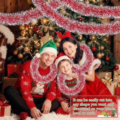 50Ft Christmas Red Tinsel Garland Xmas Tree Decorations Metallic Glitter Twist Garland for Christmas Decorations Anniversary Birthday Wedding Holiday Supplies Indoor Outdoor Supplies