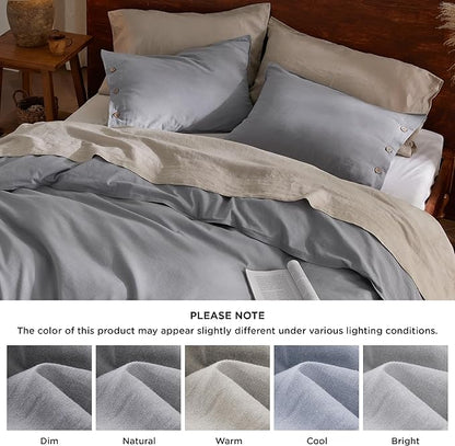 Bedsure Linen Duvet Cover Queen - Linen Cotton Blend Bedding Set, Soft & Cozy, 3 Pieces, 1 Duvet Cover 90x90 Inches and 2 Pillowcases, Silver Grey Color Cooling Bedding, Comforter Sold Separately