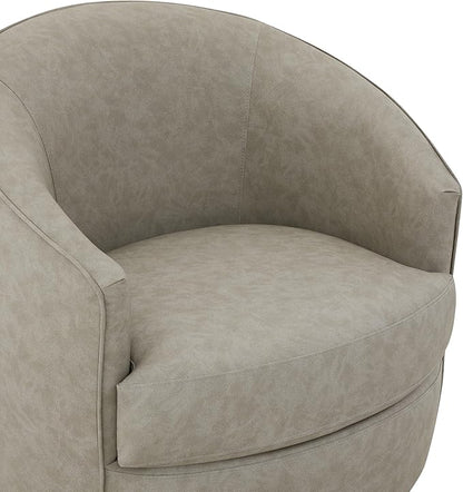 CHITA Swivel Barrel Chair, Modern Comfy FSC Certified Upholstered Faux Leather Accent Chair for Living Room, Fully Assembled, Stone Grey