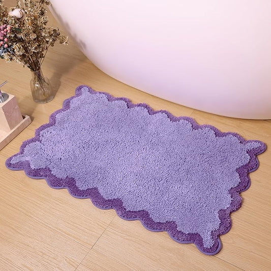 ORTIGIA Cute Purple Scalloped Bath Mat, Fun Plush Microfiber Scallop Bathroom Rugs Non Slip Washable Quick Dry Absorbent, Bath Rug for Shower Stall Vanities Kitchen Floor Entrance, 20x32