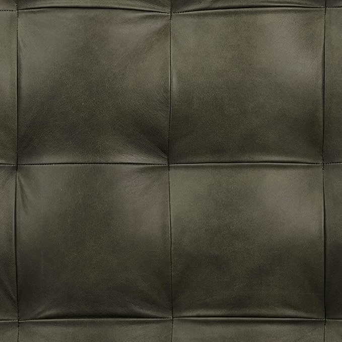 POLY & BARK Napa Ottoman - Full-Grain Leather Upholstered Ottoman with Feather-Down Topper - Accent Chairs for Living Room - Vintage Italian Leather in Olivine Green