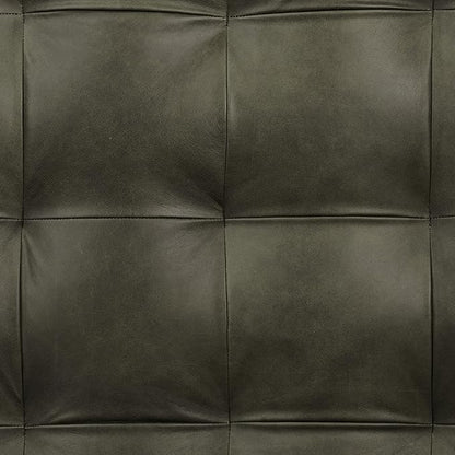 POLY & BARK Napa Ottoman - Full-Grain Leather Upholstered Ottoman with Feather-Down Topper - Accent Chairs for Living Room - Vintage Italian Leather in Olivine Green