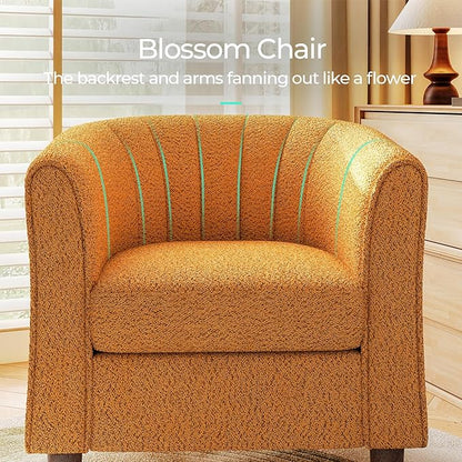 LINSY Accent Chair with Ottoman, Chenille Barrel Chair with Footstool, Modern Upholstered Armchair for Living Room Bedroom Waiting Room Office, Orange