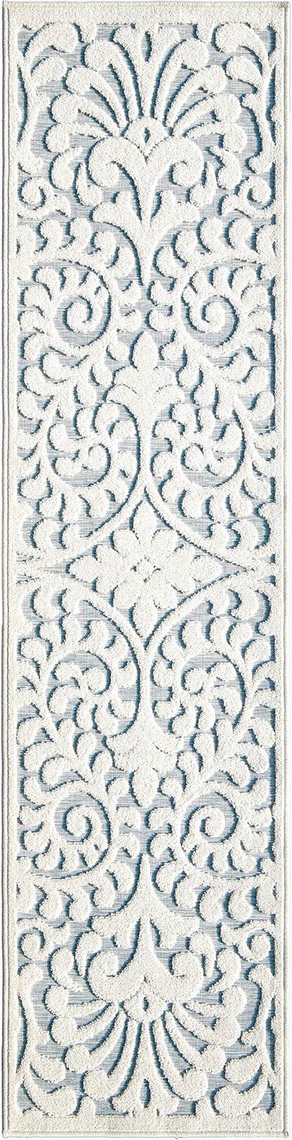 My Texas House Bluebonnets Runner Rug 1.11x7.6 Indoor Outdoor, Natural Harbor Blue