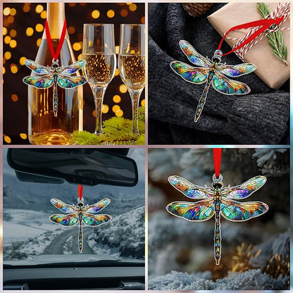 OASSIE Christmas Dragonfly Gifts for Women - Acrylic Christmas Ornaments 2025 for Tree with Card - Dragonflies Decor for Home Garden Decorations, Gifts Ideas for Mom Grandma Friends