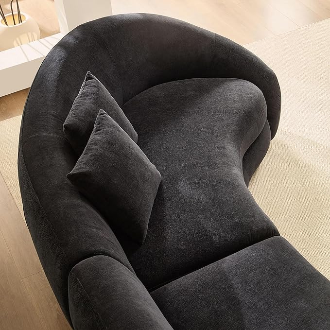 KEIKI 126" Curved Oversized Boucle Sectional Sofa with Love Heart Design, Modern 5-Seater Polyester Couch with 2 Decorative Pillows and Rolled Arms, Easy Assembly, for Apartment, Living Room, Black